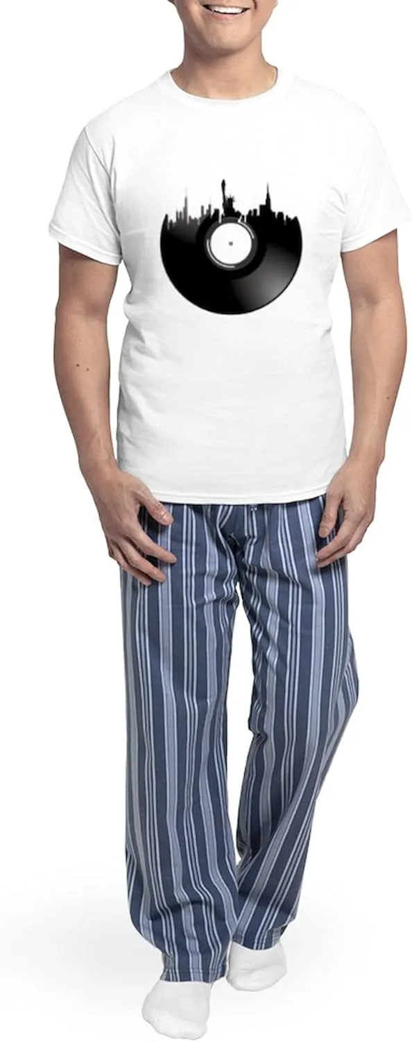 CafePress New York City Vinyl Record Pajamas Men's Novelty Light Pajama Set, Comfortable PJ Sleepwear