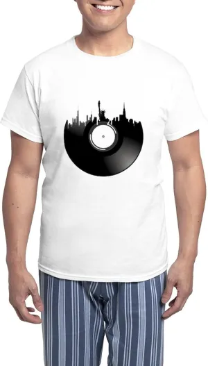 CafePress New York City Vinyl Record Pajamas Men's Novelty Light Pajama Set, Comfortable PJ Sleepwear