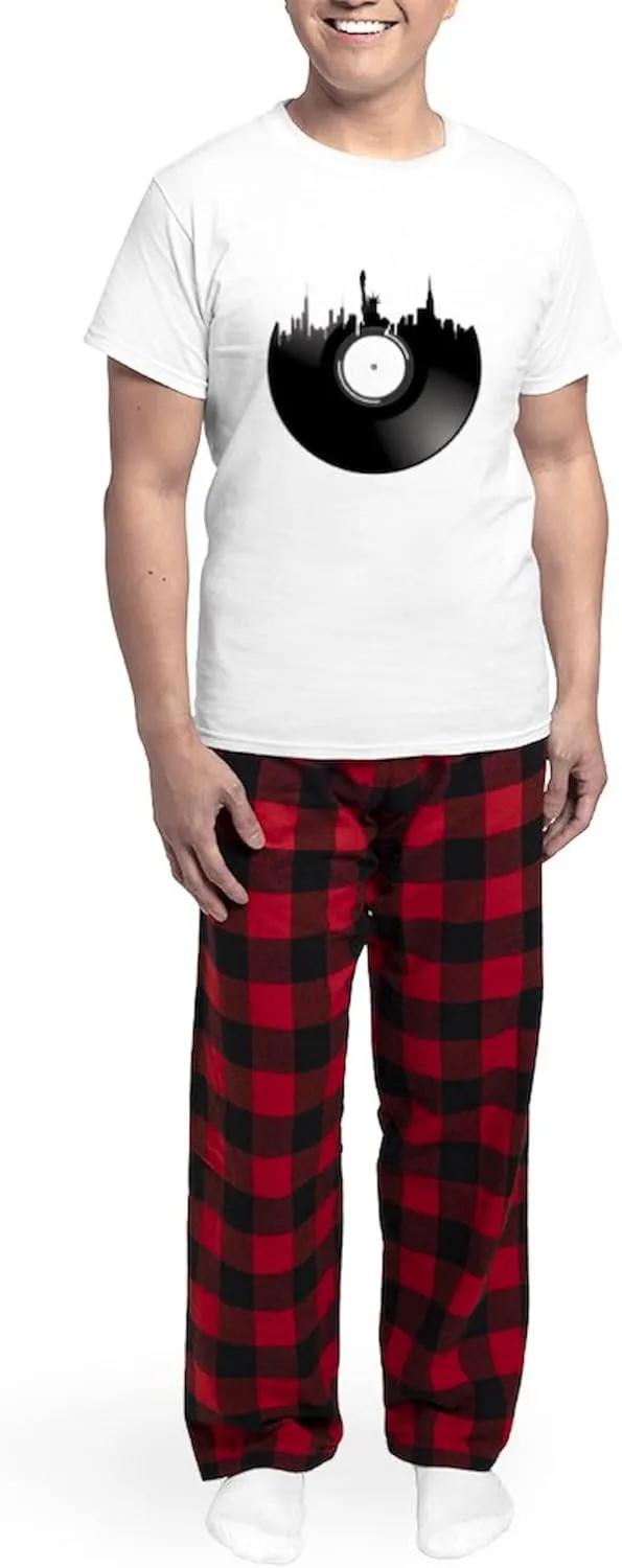 CafePress New York City Vinyl Record Pajamas Men's Novelty Light Pajama Set, Comfortable PJ Sleepwear