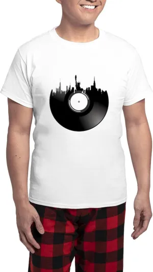 CafePress New York City Vinyl Record Pajamas Men's Novelty Light Pajama Set, Comfortable PJ Sleepwear