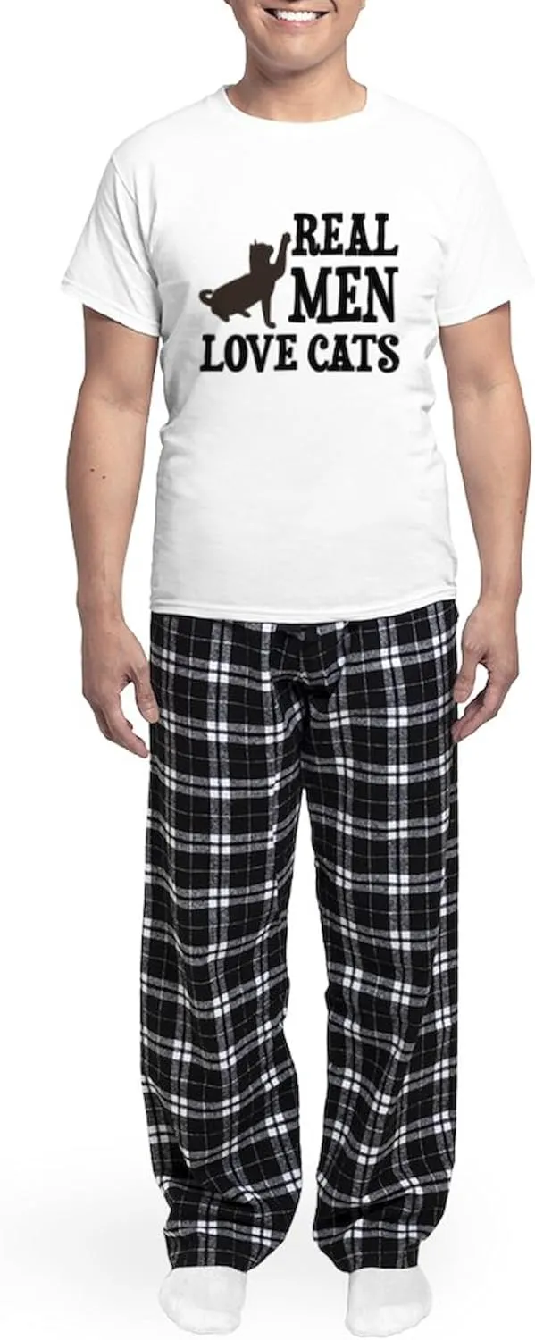 CafePress Real Men Love Cats Pajamas Men's Novelty Light Pajama Set, Comfortable PJ Sleepwear