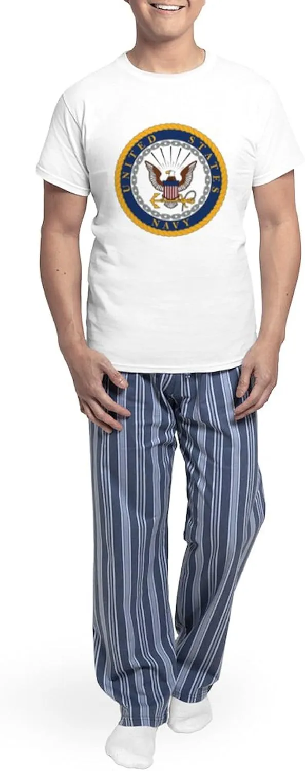 CafePress US Navy Emblem Men's Light Pajamas Men's Novelty Light Pajama Set, Comfortable PJ Sleepwear