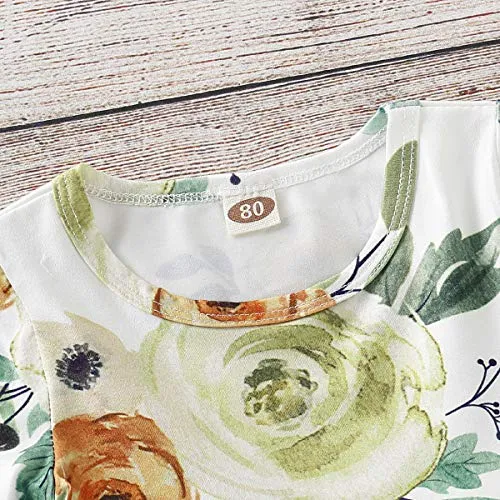 CARETOO Girls Clothes Outfits, Cute Baby Girl Floral Long Sleeve Pant Set Flower Ruffle Top (Green-2, 2-3T)