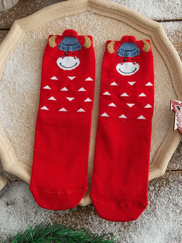 Cartoon Printed Contrast Color Keep Warm Socks Accessories