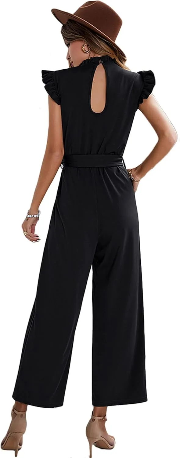 CHARTOU Women's Elegant Work Office Pleated Wide Leg Pants Jumpsuit with Pockets Romper Outfits