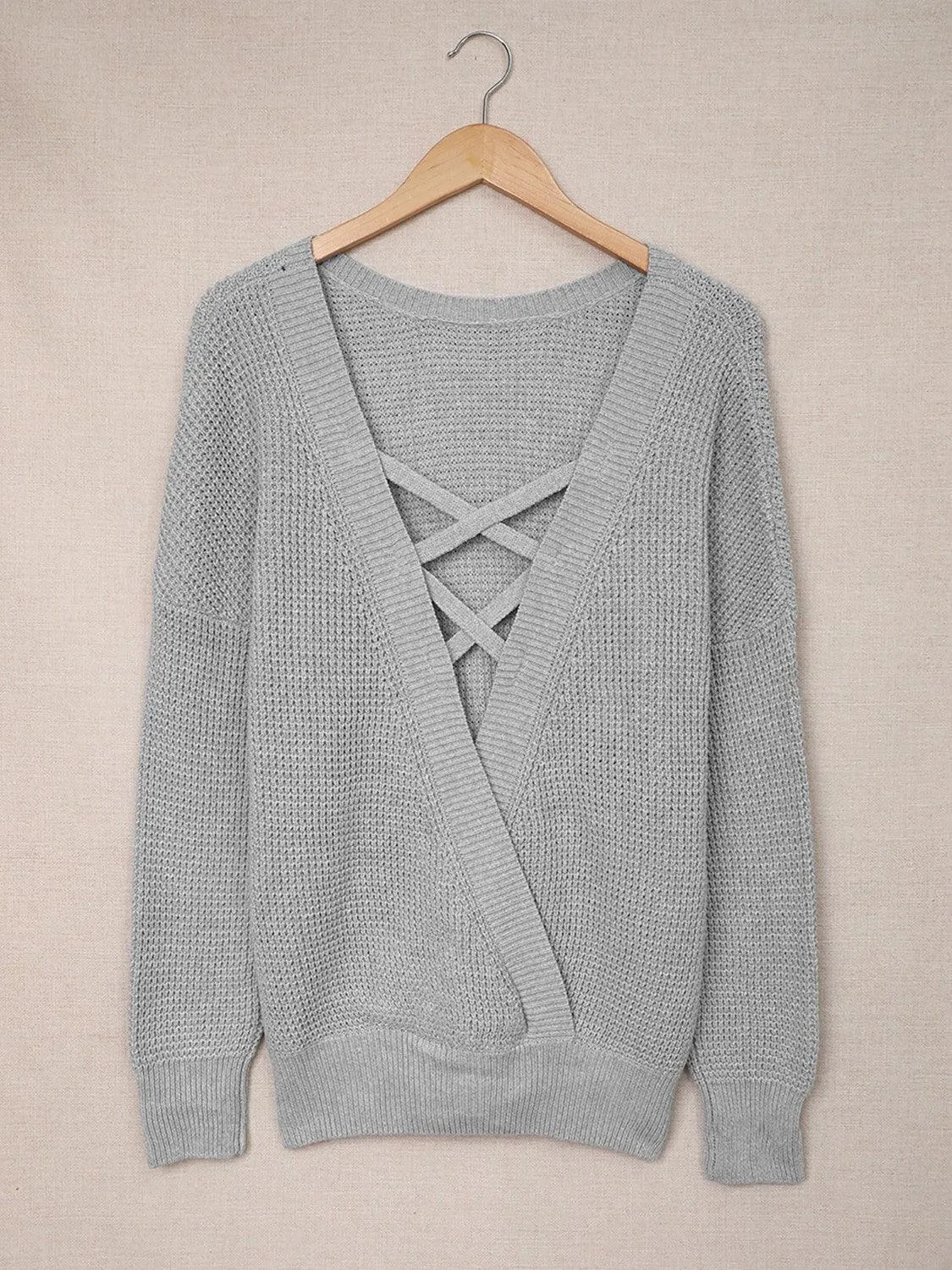 Chic Comfort Crisscross Back Waffle-Knit Sweater