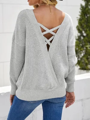 Chic Comfort Crisscross Back Waffle-Knit Sweater