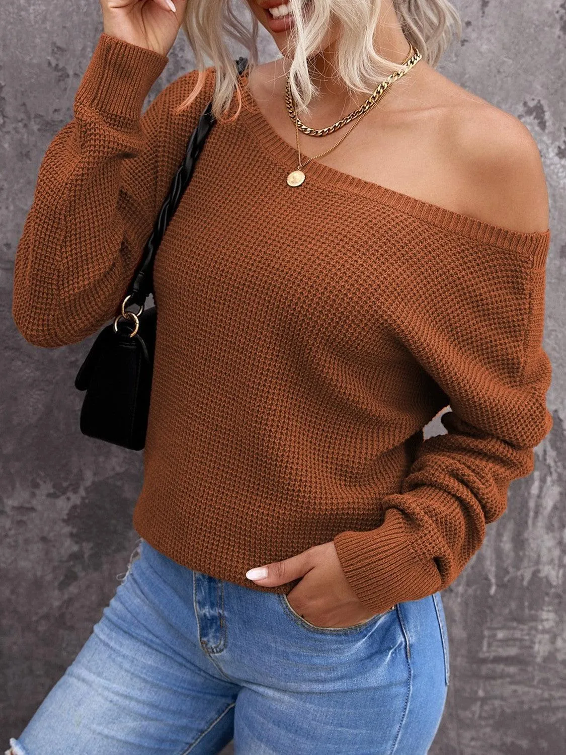 Chic Comfort Crisscross Back Waffle-Knit Sweater
