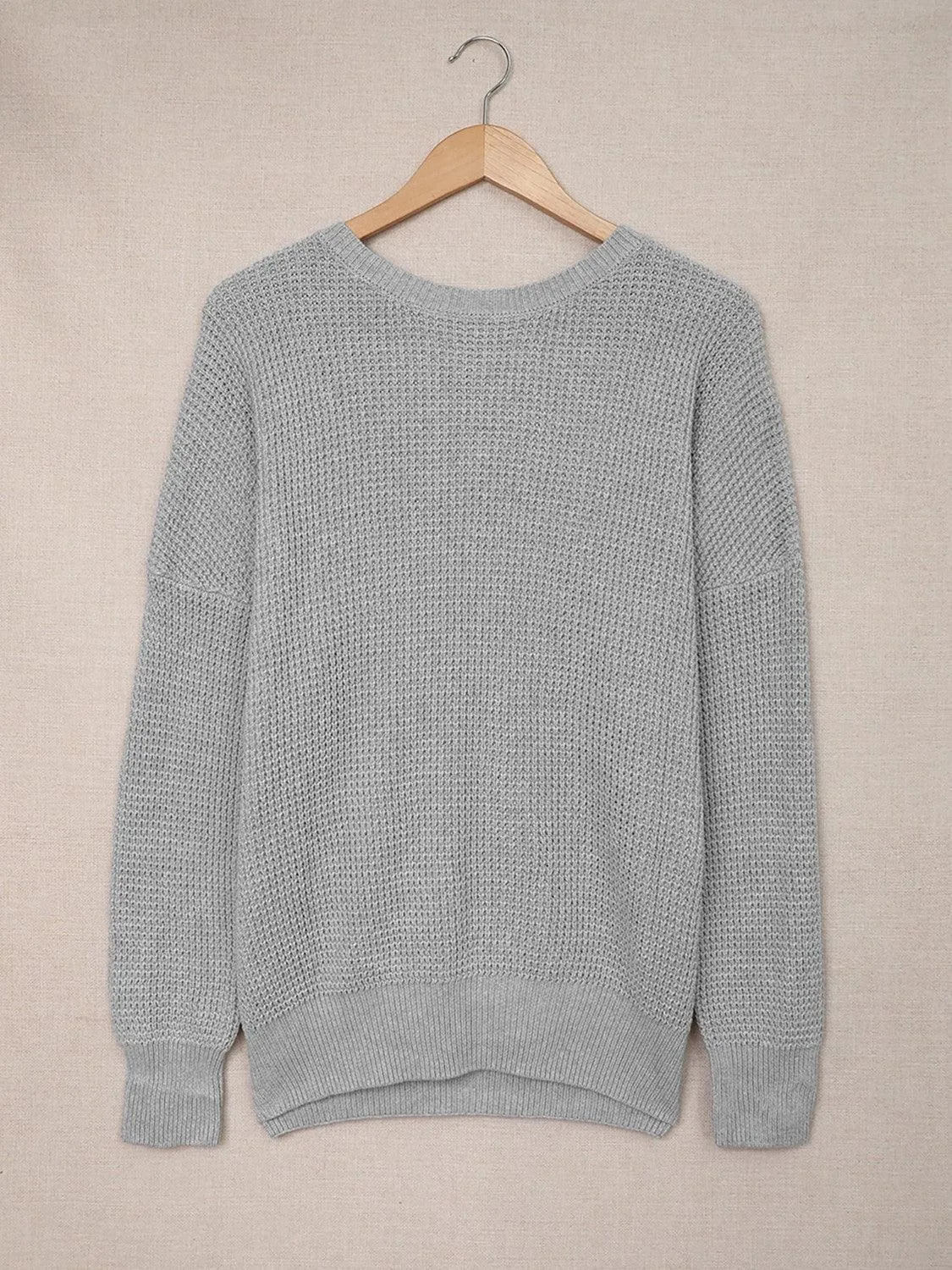 Chic Comfort Crisscross Back Waffle-Knit Sweater