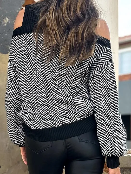 Chic Off-Shoulder Striped Knit Sweater
