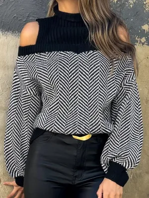 Chic Off-Shoulder Striped Knit Sweater