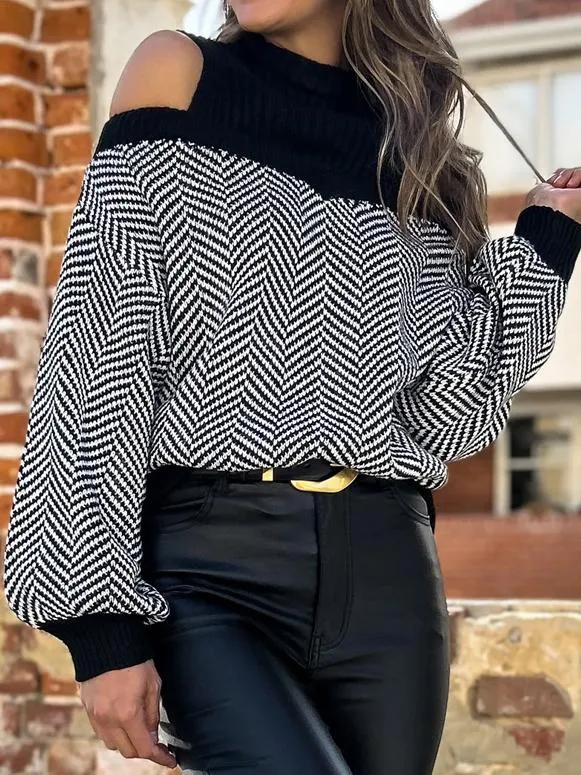Chic Off-Shoulder Striped Knit Sweater