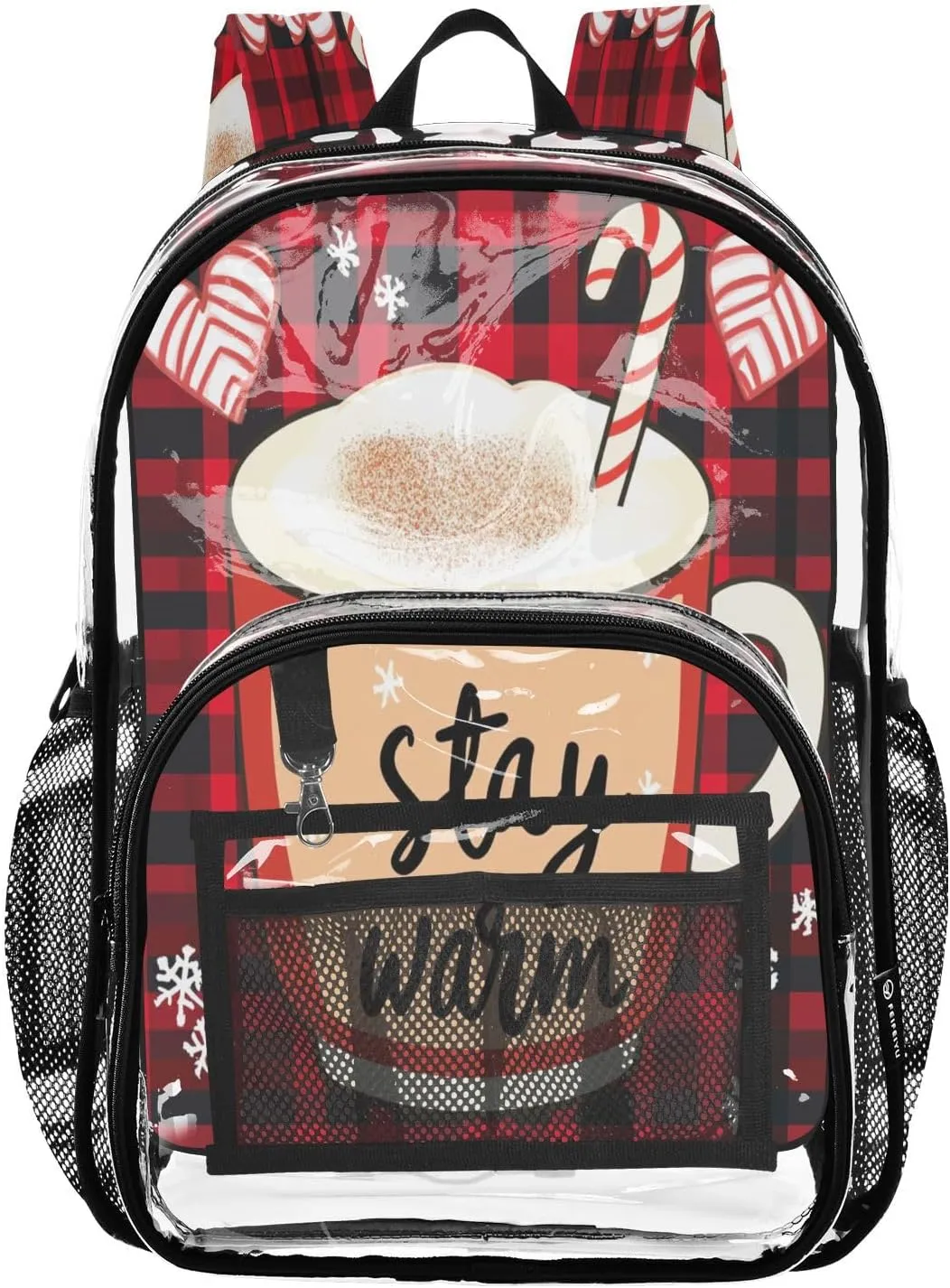 Clear Backpack Heavy Duty 15.7 Inch Coffee Warm Clear Bookbag Large Bag for Stadium Approved See Through Backpack for College School Work Concert