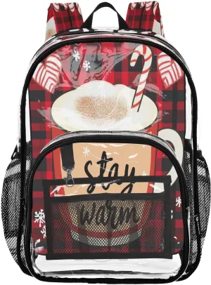 Clear Backpack Heavy Duty 15.7 Inch Coffee Warm Clear Bookbag Large Bag for Stadium Approved See Through Backpack for College School Work Concert