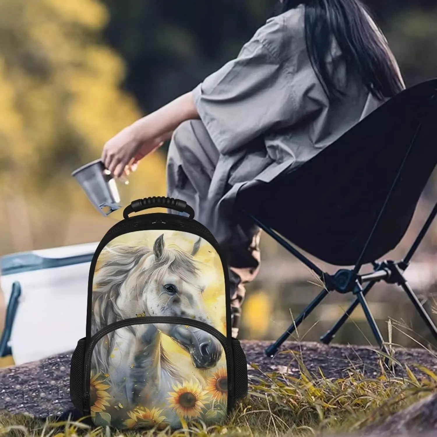 COEQINE Horses Backpack And Lunch Box Compartment Girls Sunflower Animal Bookbag Laptop Backpack Keep Food Warm And Cold