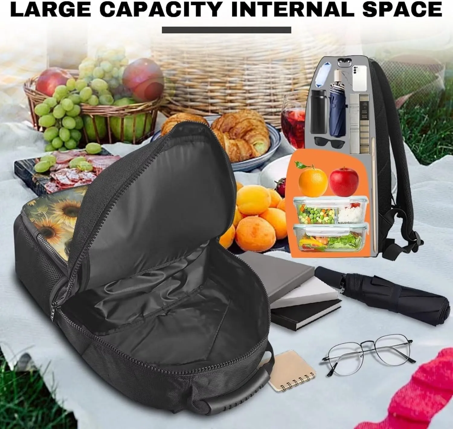 COEQINE Horses Backpack And Lunch Box Compartment Girls Sunflower Animal Bookbag Laptop Backpack Keep Food Warm And Cold