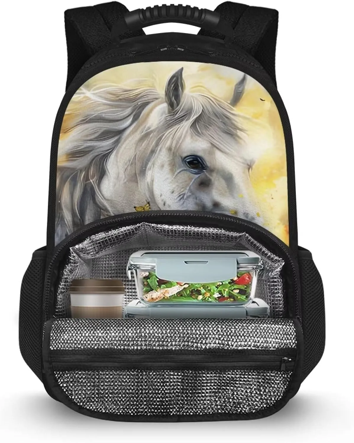 COEQINE Horses Backpack And Lunch Box Compartment Girls Sunflower Animal Bookbag Laptop Backpack Keep Food Warm And Cold