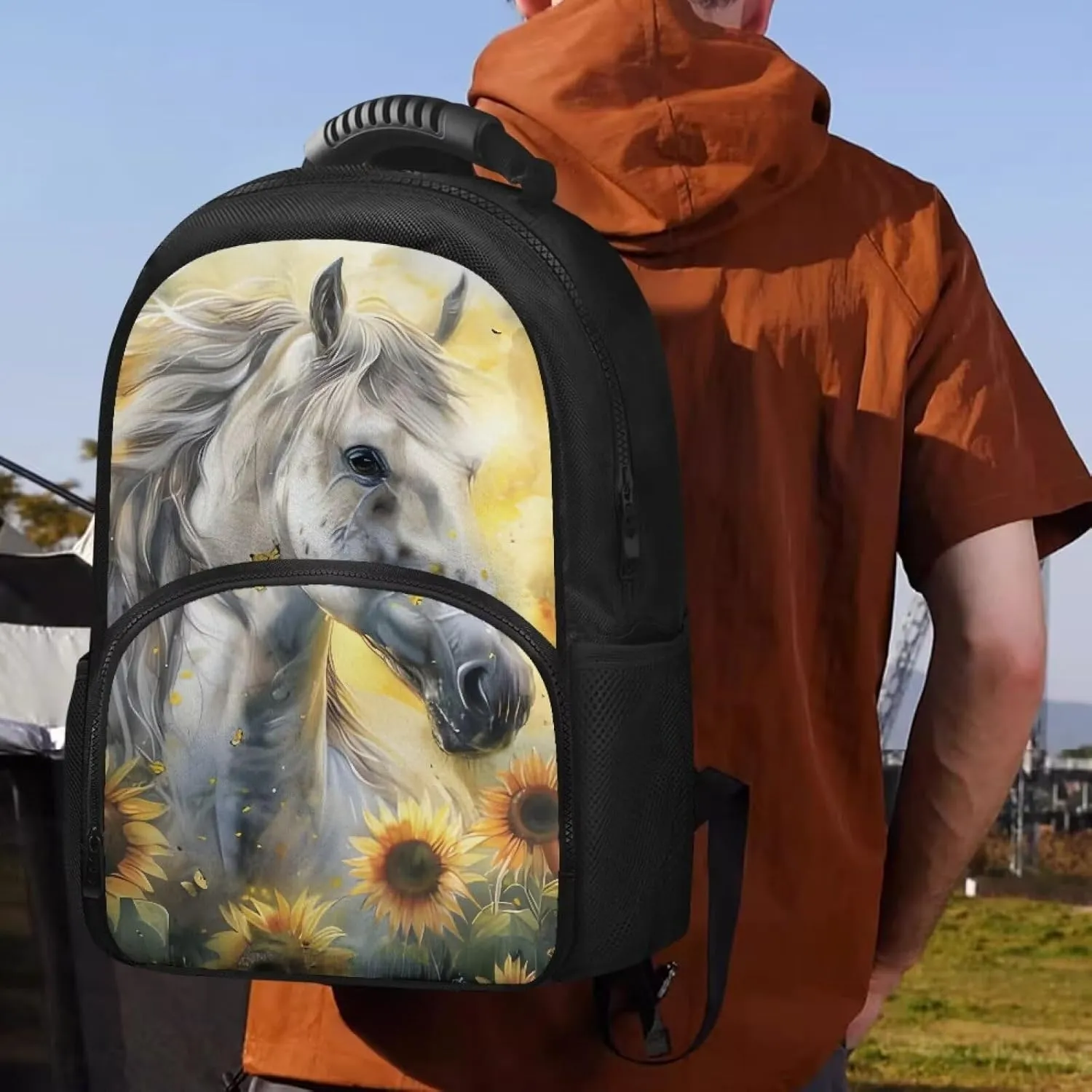 COEQINE Horses Backpack And Lunch Box Compartment Girls Sunflower Animal Bookbag Laptop Backpack Keep Food Warm And Cold