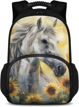 COEQINE Horses Backpack And Lunch Box Compartment Girls Sunflower Animal Bookbag Laptop Backpack Keep Food Warm And Cold