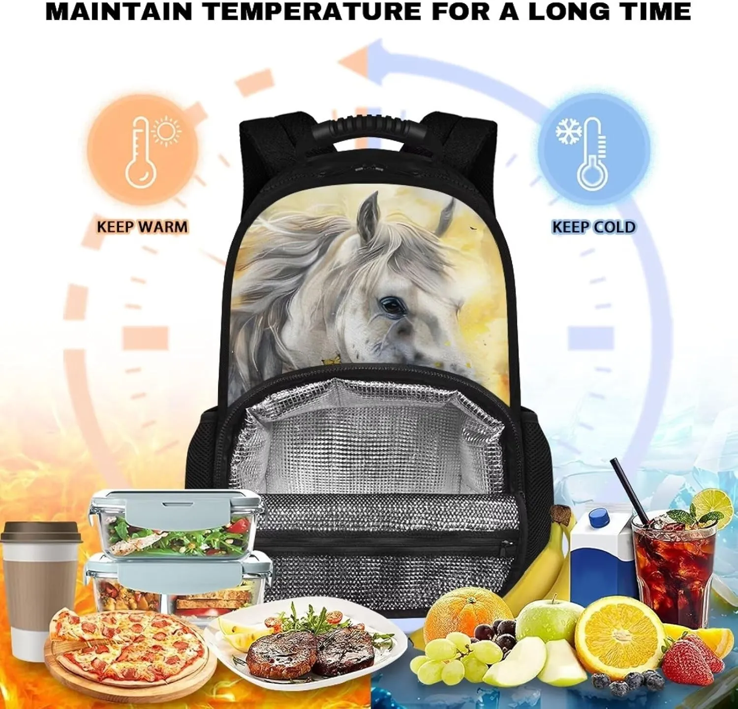 COEQINE Horses Backpack And Lunch Box Compartment Girls Sunflower Animal Bookbag Laptop Backpack Keep Food Warm And Cold
