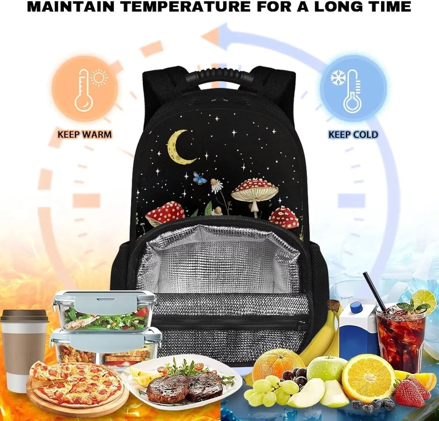 COEQINE Mushroom Backpack Insulated Lunch Bag Hiking Backpack Small Mushroom Water Resistant Lunch Backpack Insulated Cooler Backpack for Hiking Daypack Travel Accessories for Teacher Study