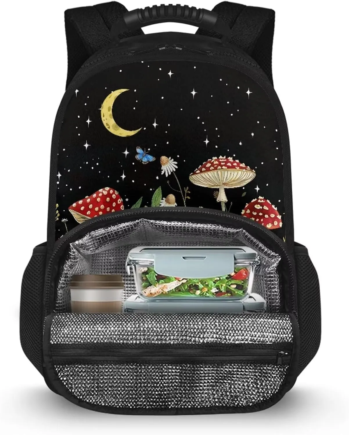 COEQINE Mushroom Backpack Insulated Lunch Bag Hiking Backpack Small Mushroom Water Resistant Lunch Backpack Insulated Cooler Backpack for Hiking Daypack Travel Accessories for Teacher Study