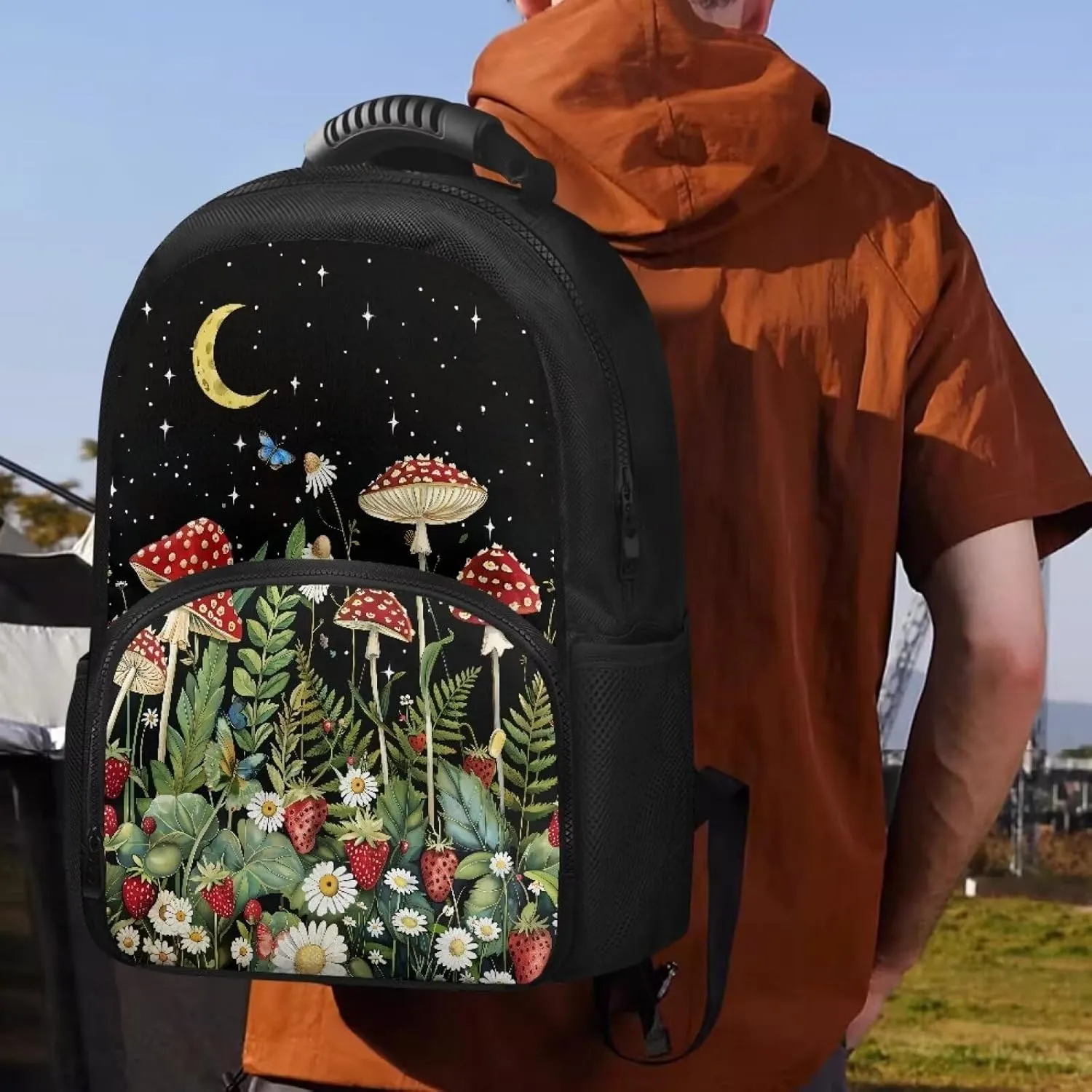 COEQINE Mushroom Backpack Insulated Lunch Bag Hiking Backpack Small Mushroom Water Resistant Lunch Backpack Insulated Cooler Backpack for Hiking Daypack Travel Accessories for Teacher Study