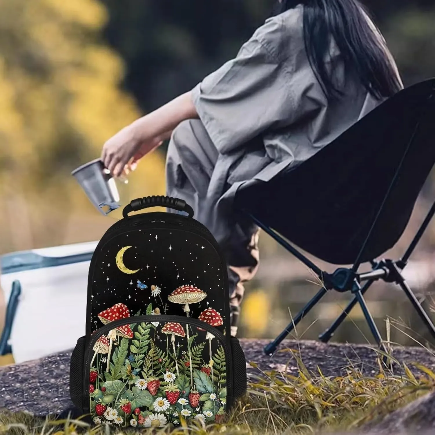 COEQINE Mushroom Backpack Insulated Lunch Bag Hiking Backpack Small Mushroom Water Resistant Lunch Backpack Insulated Cooler Backpack for Hiking Daypack Travel Accessories for Teacher Study