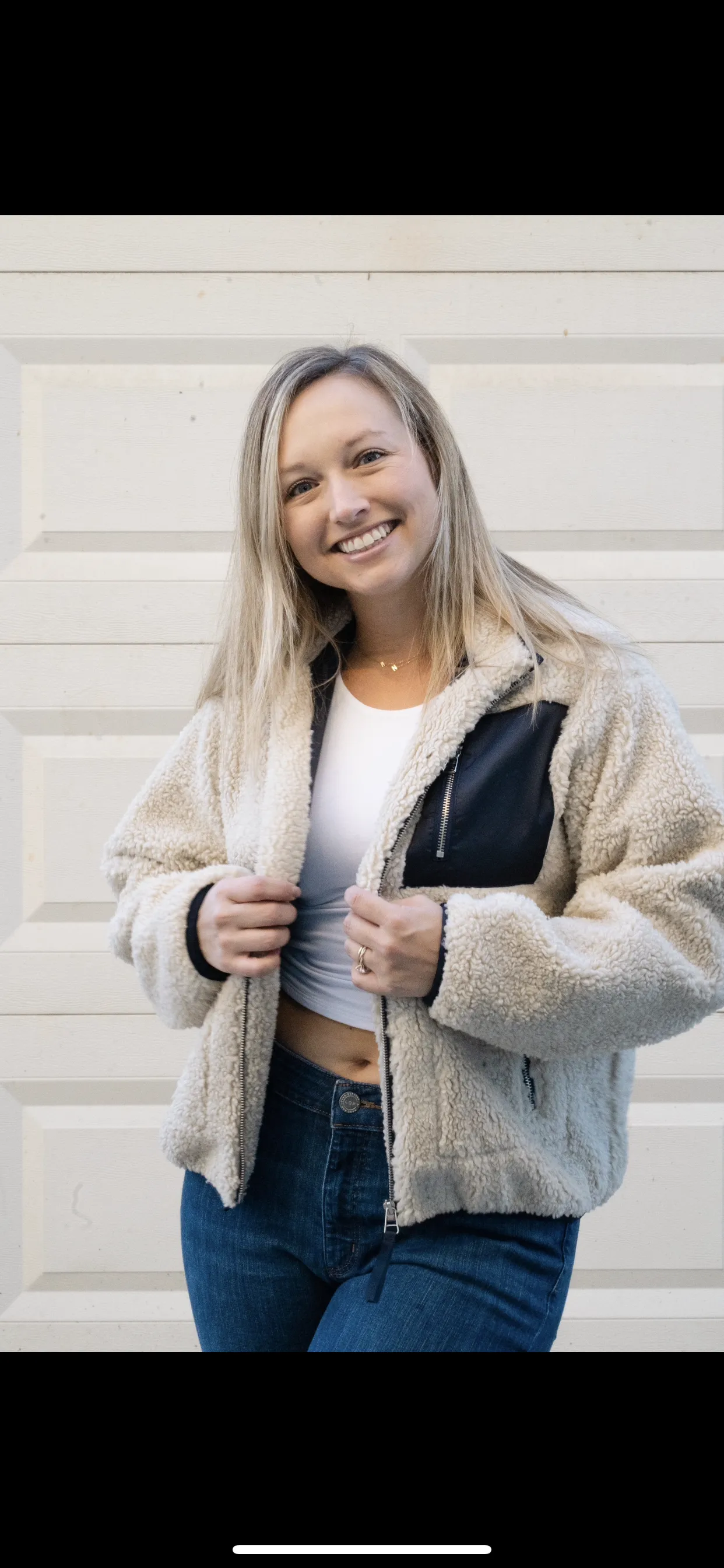 Cream Fuzzy Jacket with Pockets