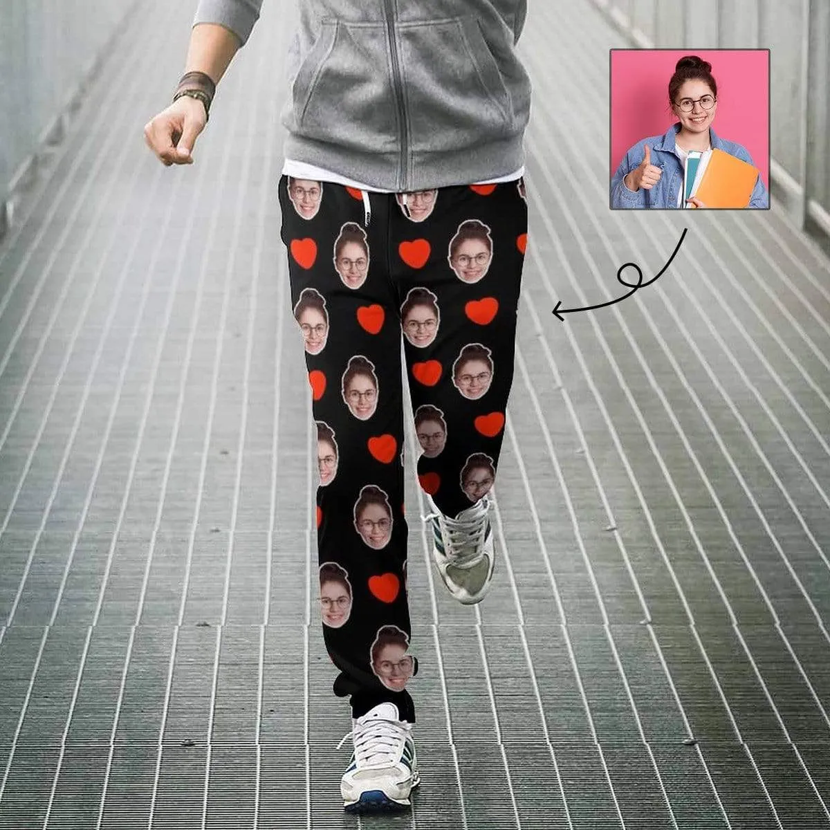 Custom Face Sweatpants Seamless Black Unisex Personalized All Over Print Closed Bottom Joggers