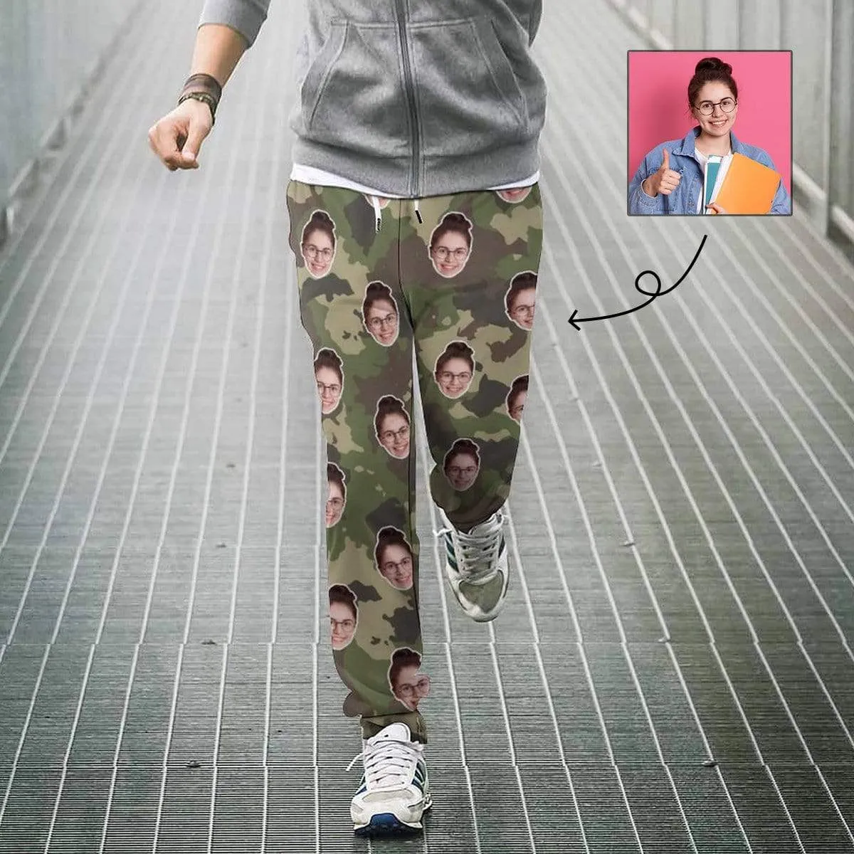 Custom Face Sweatpants Seamless Black Unisex Personalized All Over Print Closed Bottom Joggers