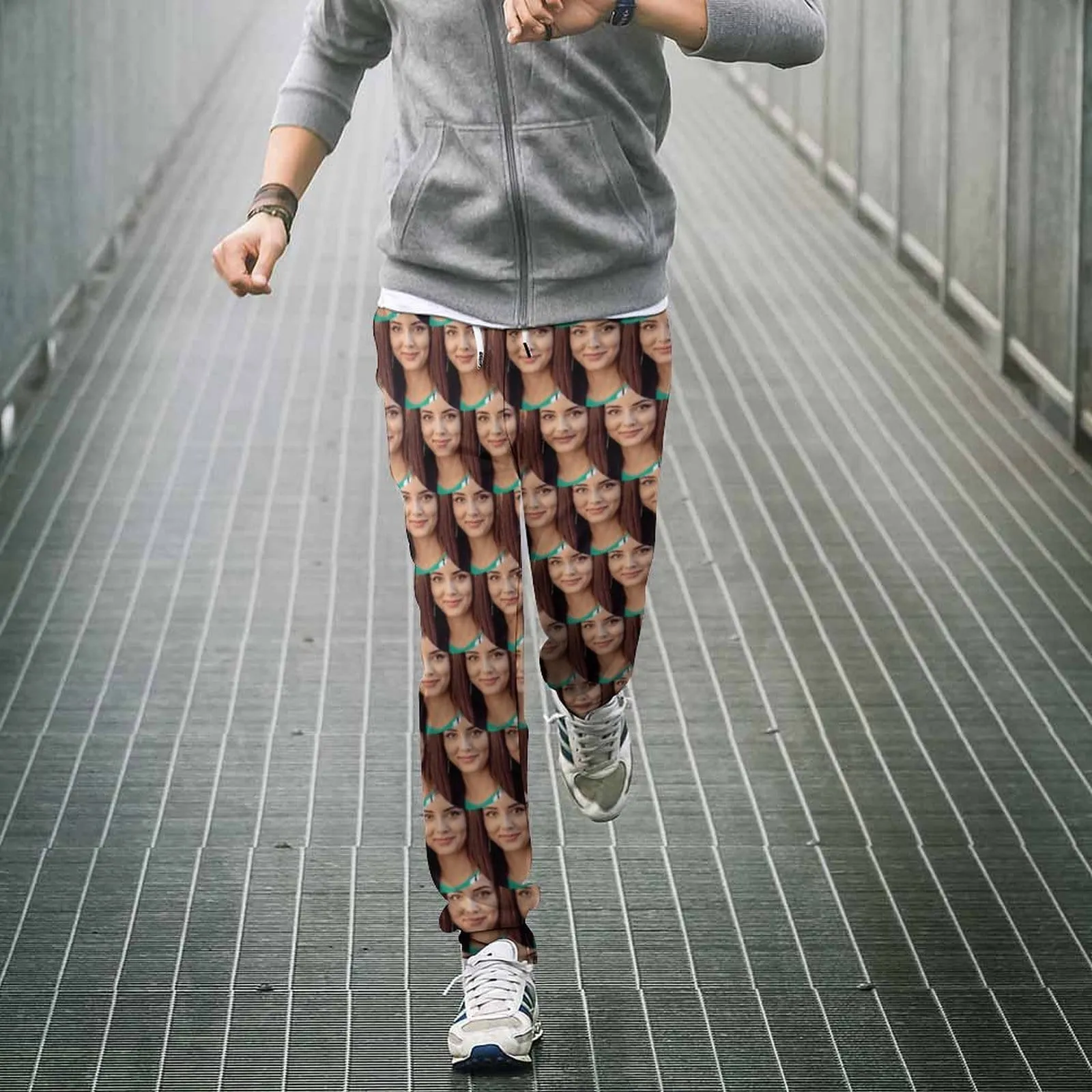 Custom Face Sweatpants Seamless Black Unisex Personalized All Over Print Closed Bottom Joggers