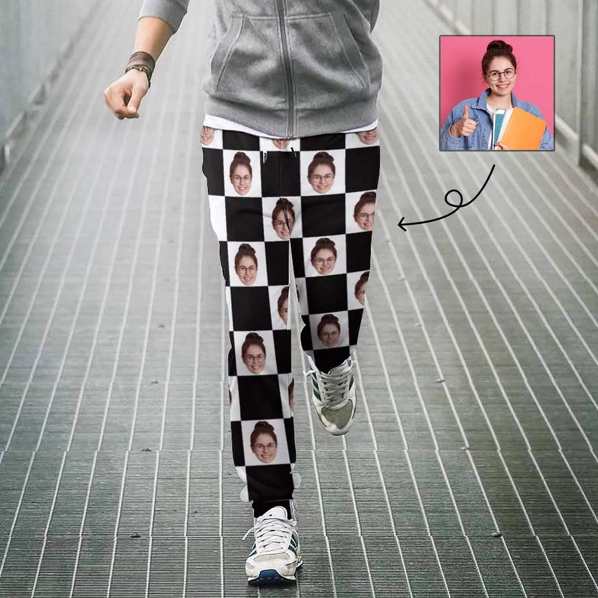 Custom Face Sweatpants Seamless Black Unisex Personalized All Over Print Closed Bottom Joggers