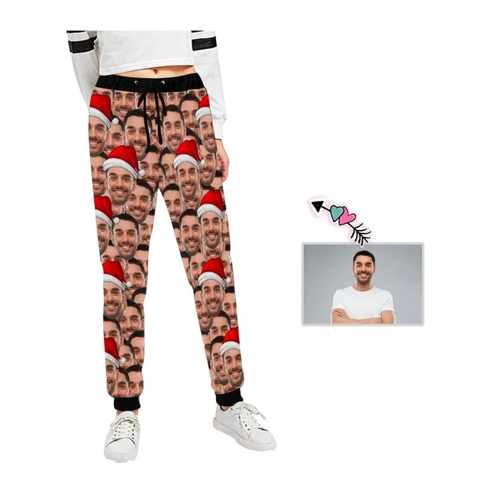 Custom Face Sweatpants Seamless Black Unisex Personalized All Over Print Closed Bottom Joggers