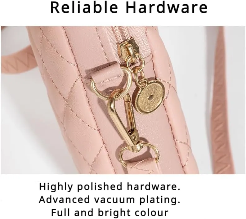 Cute Quilted Phone Crossbody Shoulder Purse with Exquisite Stitching Comfortable PU Leather Cellphone Wallet Bag