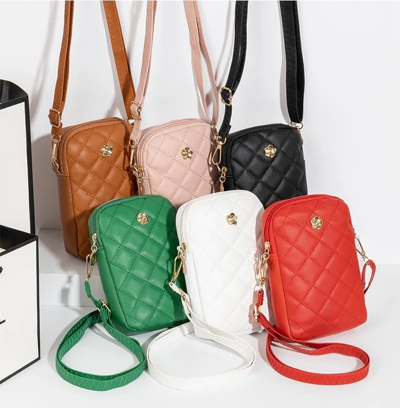 Cute Quilted Phone Crossbody Shoulder Purse with Exquisite Stitching Comfortable PU Leather Cellphone Wallet Bag