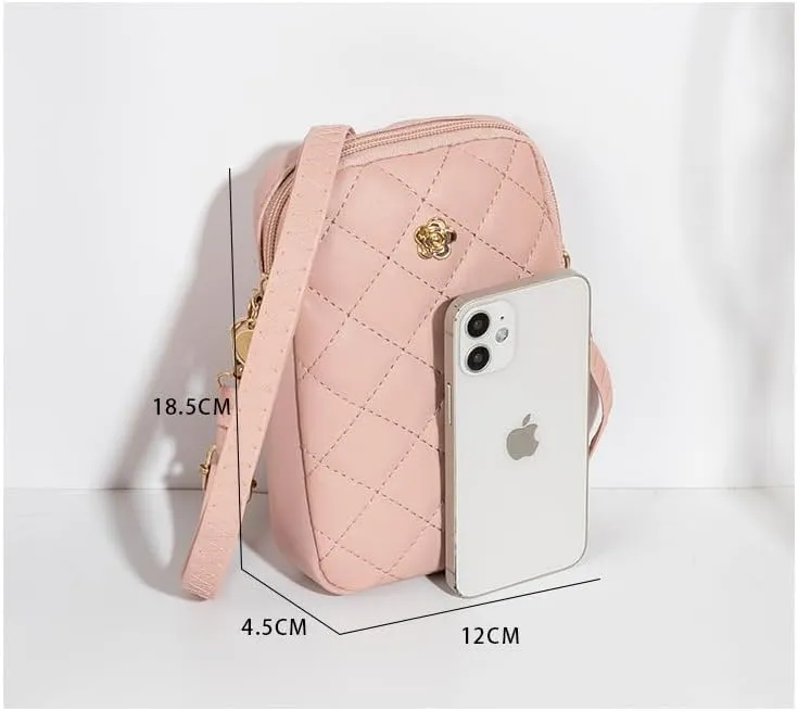 Cute Quilted Phone Crossbody Shoulder Purse with Exquisite Stitching Comfortable PU Leather Cellphone Wallet Bag