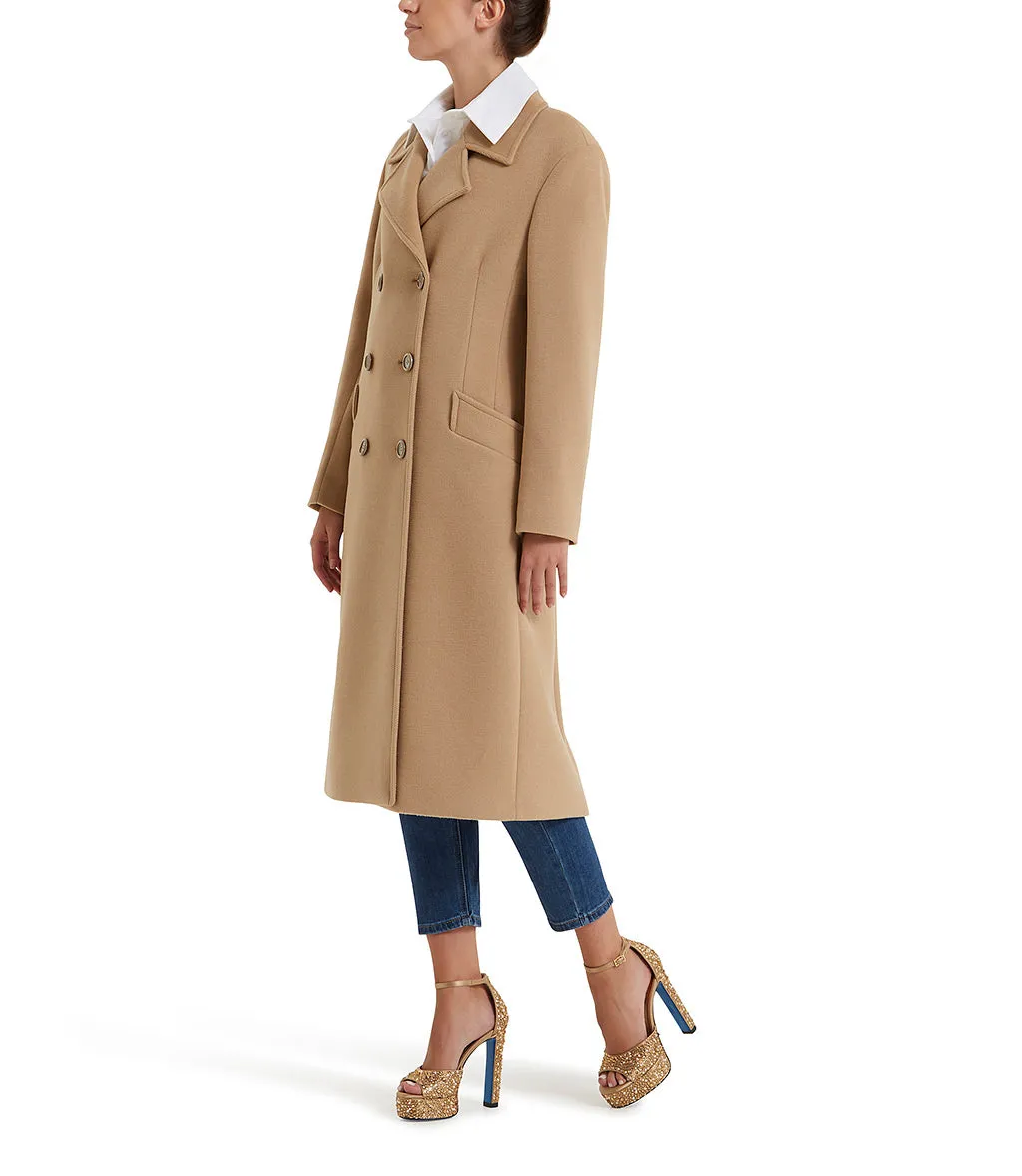 Dark beige double-breasted long coat