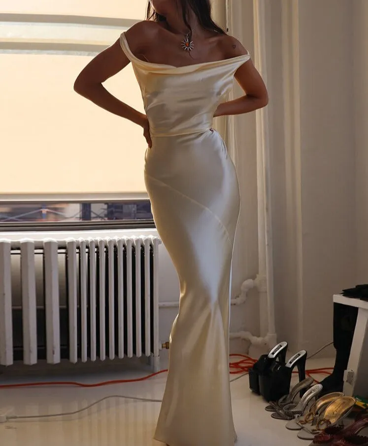 Dress Women Satin Solid Sexy Sleeveless Cutout Open Back Sling Maxi Dress Elegant Design Female Cocktail Party Dress