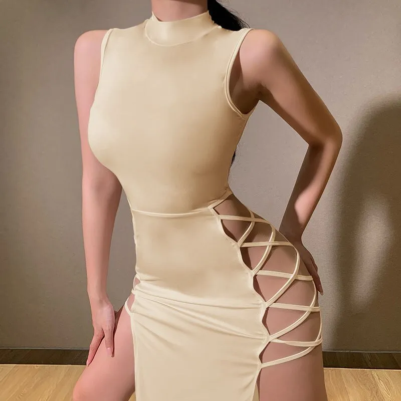 Elegant Black Sleeveless Bandage Sexy Dress for Women Club Party Backless Tank Dresses Skinny