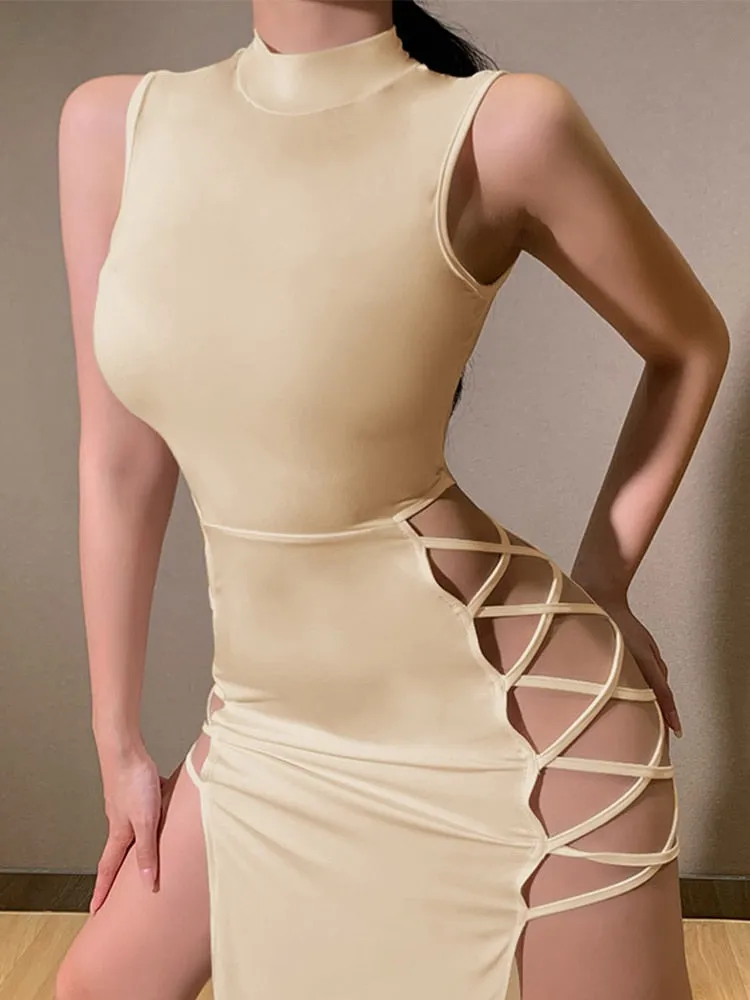 Elegant Black Sleeveless Bandage Sexy Dress for Women Club Party Backless Tank Dresses Skinny