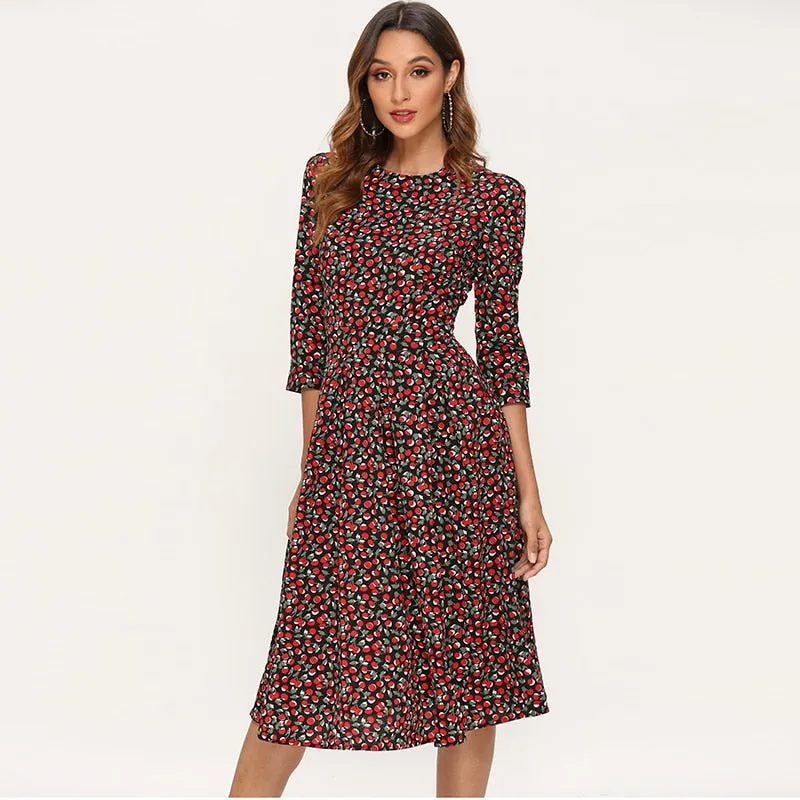 Elegant Dresses Women Vintage Floral Print A