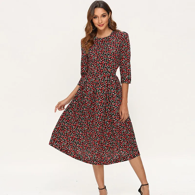 Elegant Dresses Women Vintage Floral Print A