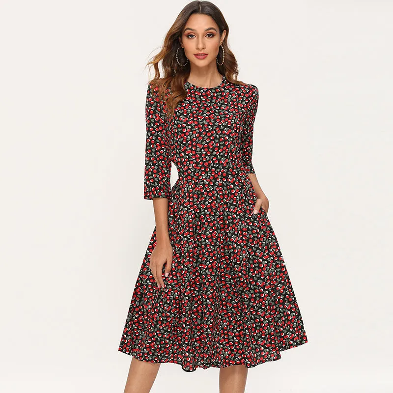 Elegant Dresses Women Vintage Floral Print A