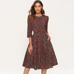 Elegant Dresses Women Vintage Floral Print A