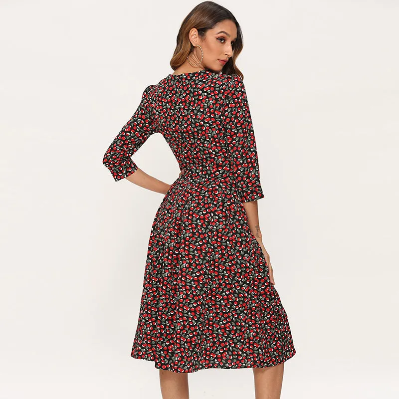Elegant Dresses Women Vintage Floral Print A