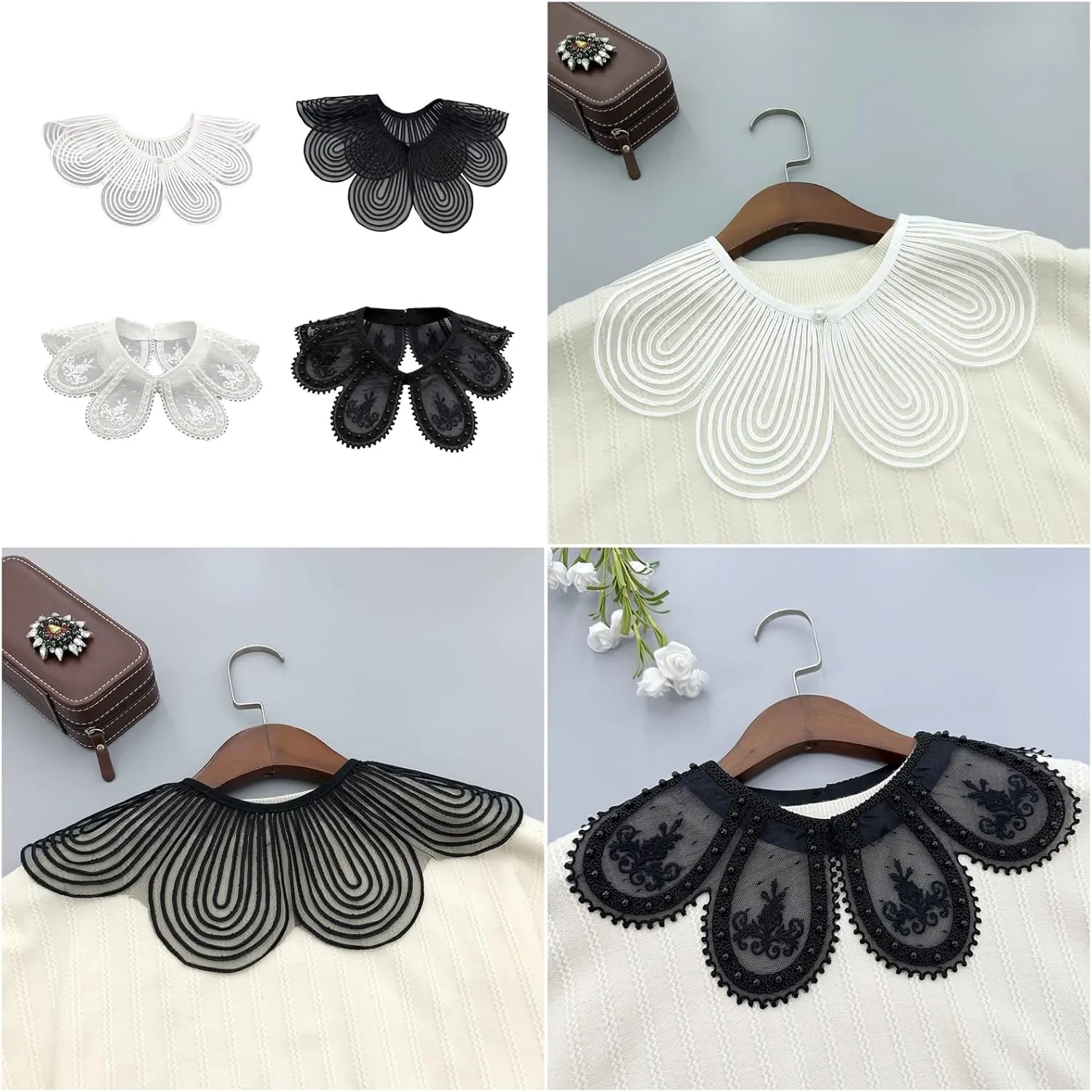 Elegant Embroidery Petals Cape Faux Collar For Women Fashion Enthusiasts Pearls Beaded Decorative Small Cloak Shawl Wrap