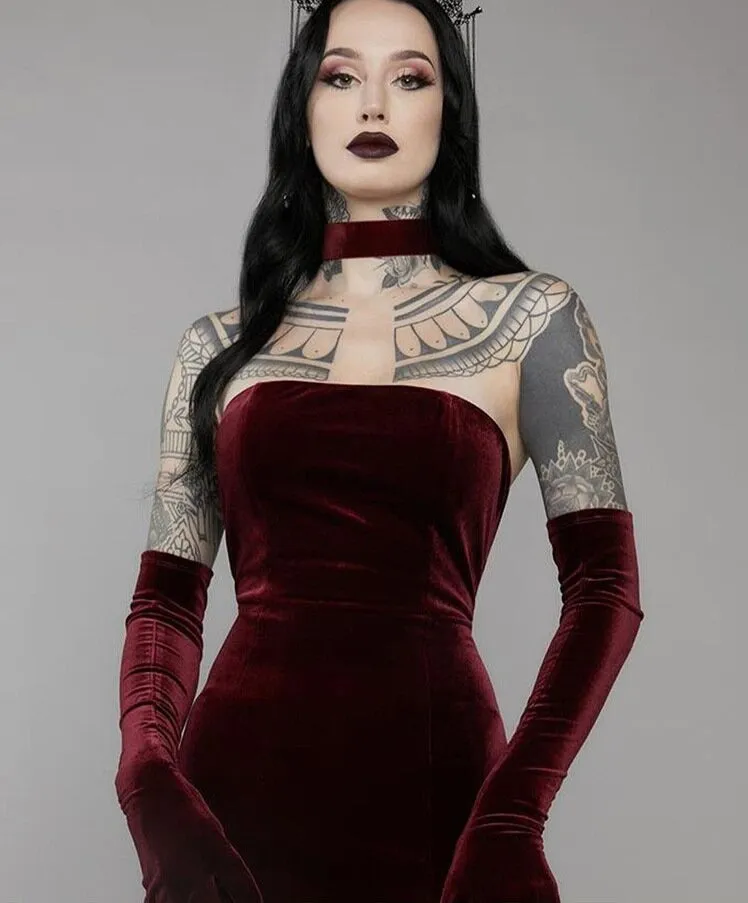 Elegant Velvet Maxi Dress Women Sexy Halter Dresses With Oversleeve Slim Halloween Evening Robe Female Vestido Partywear