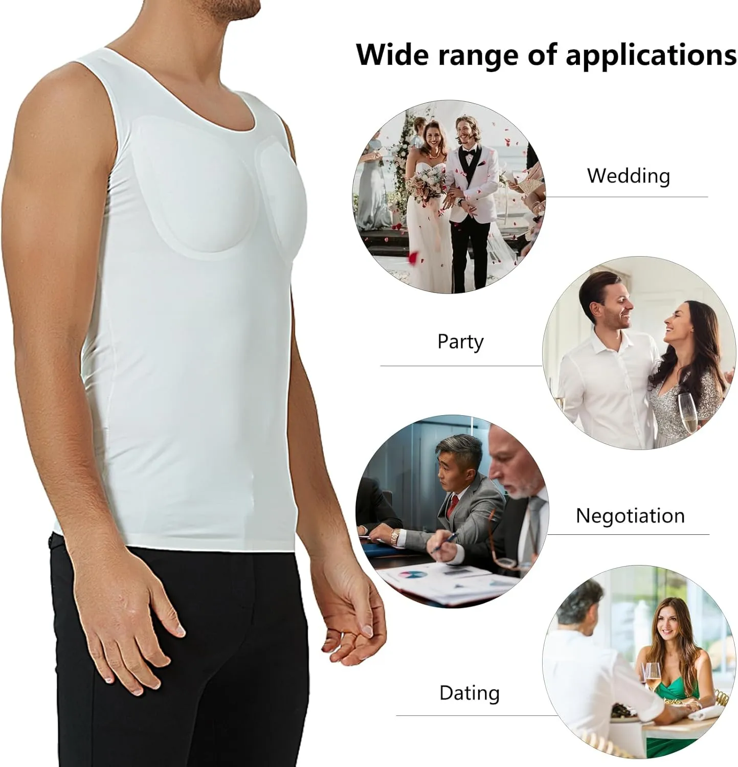 Fake Muscle Undershirt, Men's Shaper Chest Muscle Padded T-Shirt, Comfortable Underwear