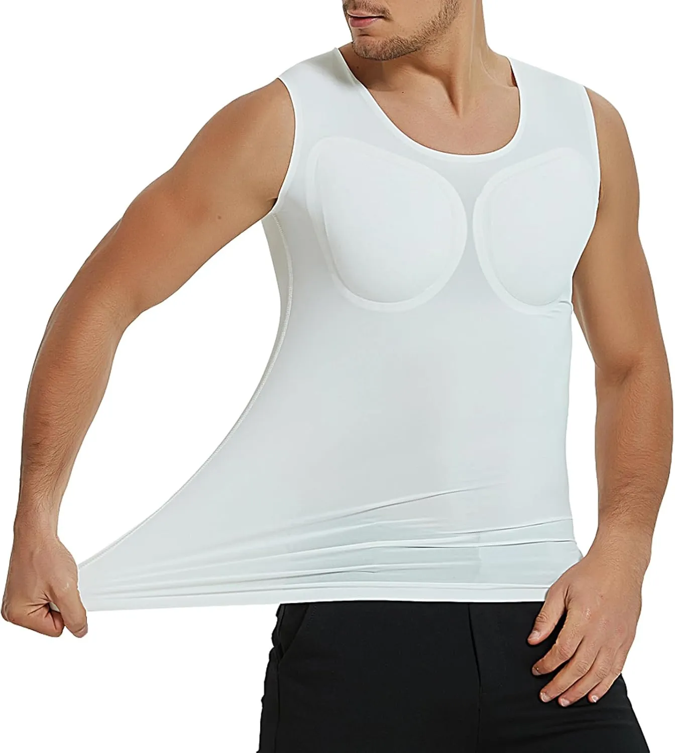 Fake Muscle Undershirt, Men's Shaper Chest Muscle Padded T-Shirt, Comfortable Underwear